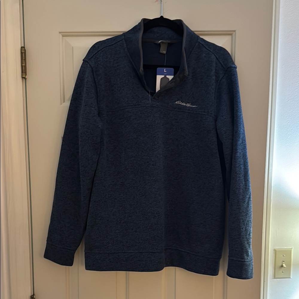 Eddie Bauer Blue 3/4 Sweater with Stand-Up Collar and Textured Fabric